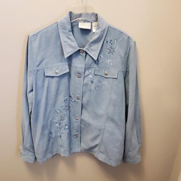 Women's Aldred Dunner button Blouse or Jacket, Size 16, Blue, Floral, Bling, - Picture 1 of 3